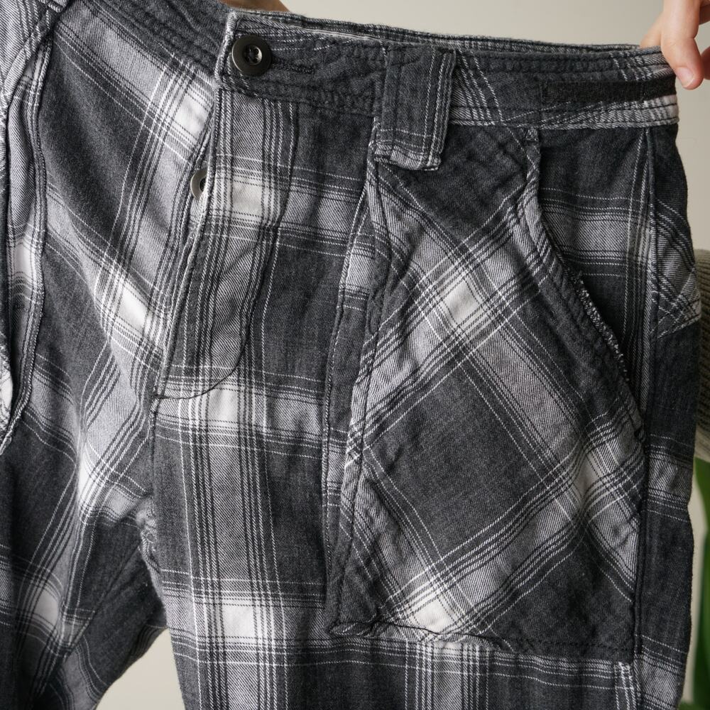 Free People 100% Cotton Plaid Utility Pants Straight Leg Button Fly Pockets EUC - Picture 4 of 8